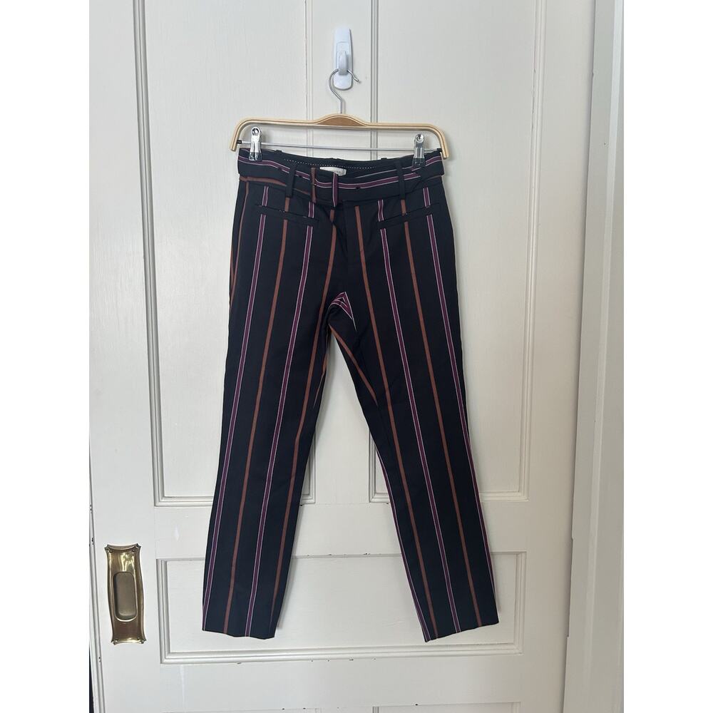 Anthropologie Essential Slim Striped Cropped Trousers Womens Size 0 Black NWT